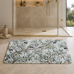 Tapis De Bain Motif d'olive de campagne française aquarelle vert