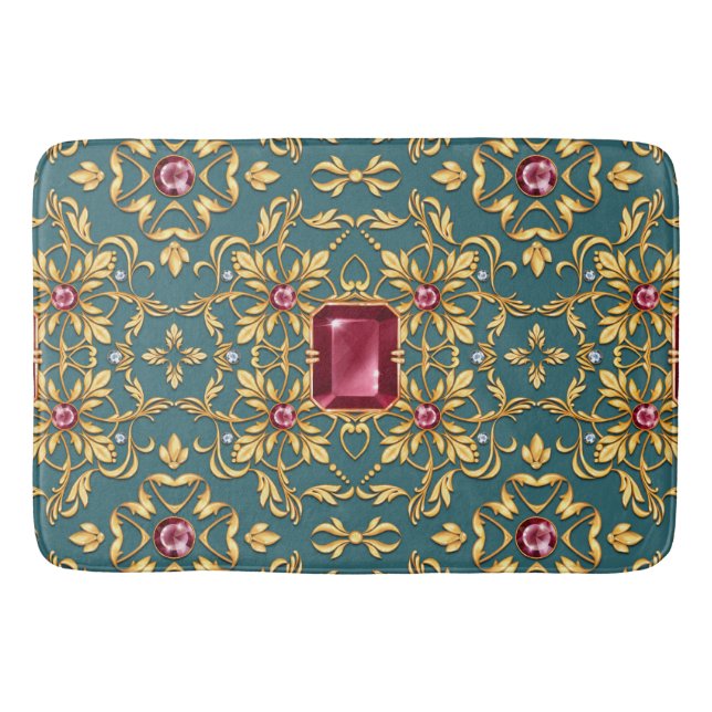 Tapis De Bain Motif doré sans couture avec rubis (Devant)