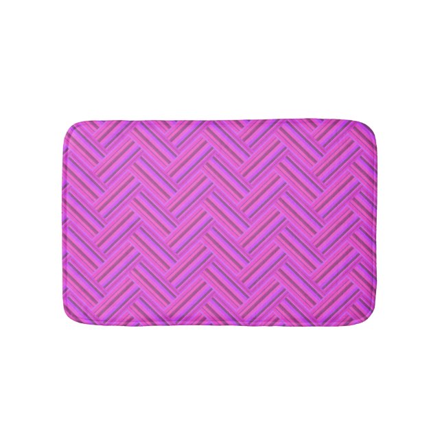 Tapis De Bain Motif double tissage à rayures roses (Devant)