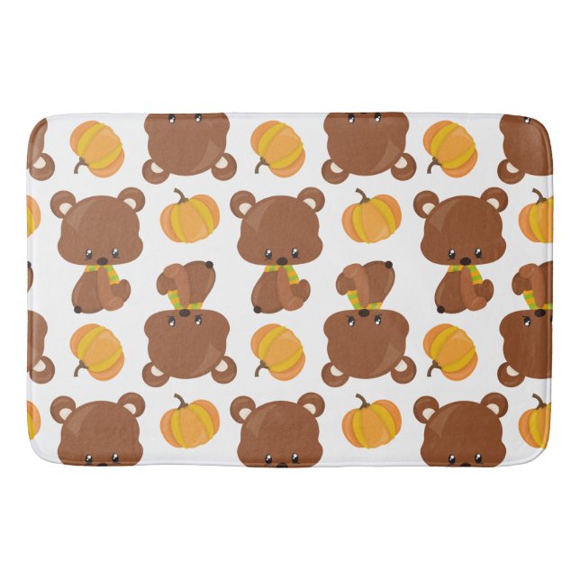 Tapis De Bain Motif D'Ours, Ours Mignons, Automne, Citrouille (Devant)