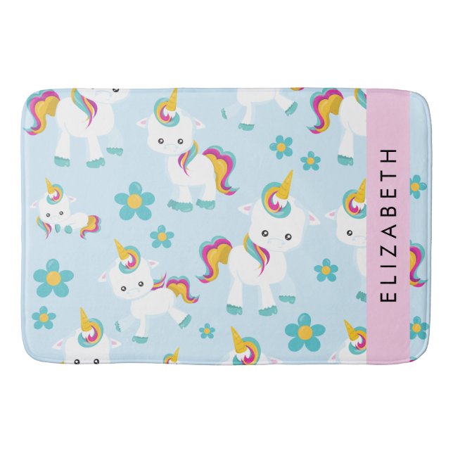 Tapis De Bain Motif D'Unicornes, De Bonnes Unicornes, Votre Nom (Devant)
