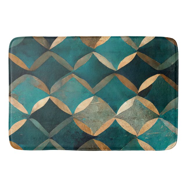 Tapis De Bain Motif élégant sarcelle or luxe (Devant)