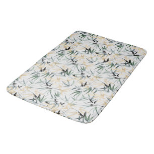 Tapis De Bain Motif en bambou vert or à l'aquarelle japonaise