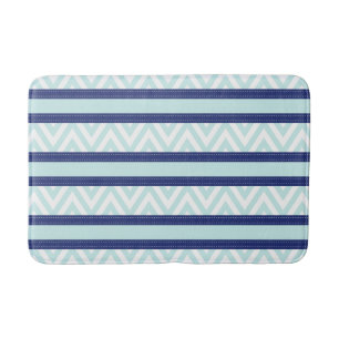 Tapis De Bain Motif en bon état de Chevron de rayures de bleu et