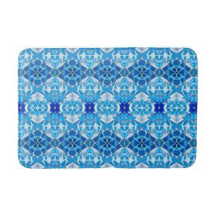 Tapis De Bain Motif en carreaux bleu turquoise, gris et cobalt