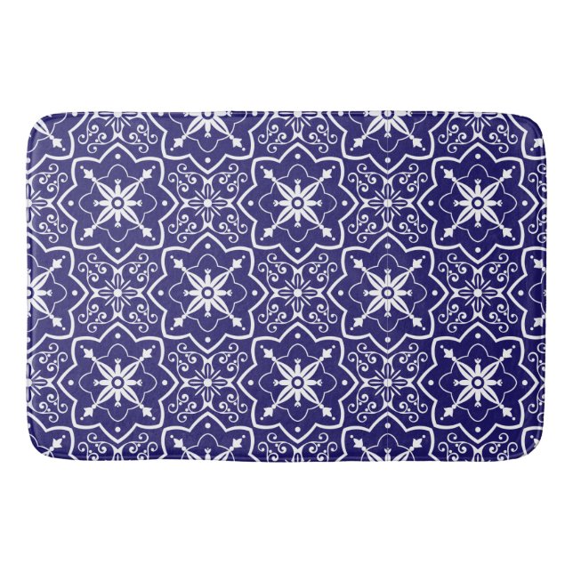 Tapis De Bain Motif en carrelage Abstrait bleu et blanc Art déco (Devant)