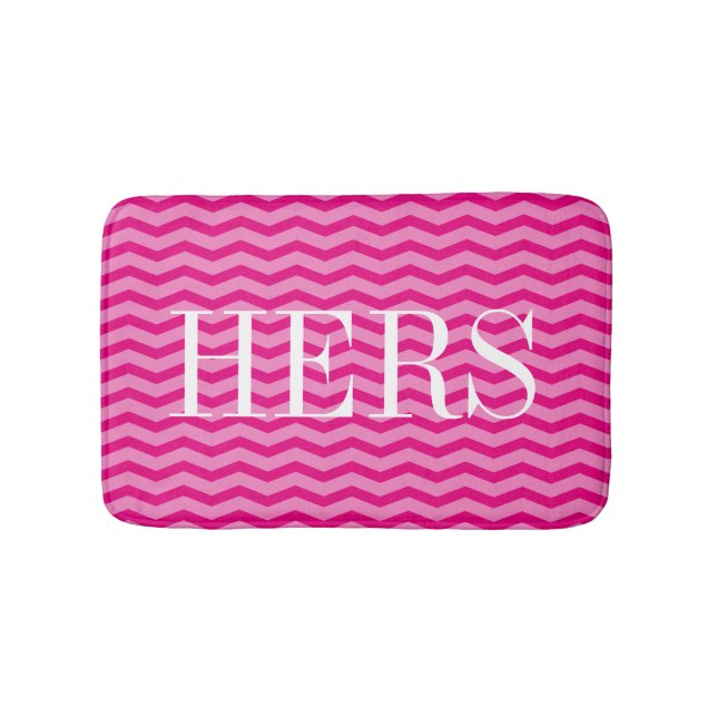 Tapis de bain motif en chevron rose néon (Devant)
