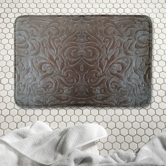Tapis De Bain Motif en cuir rustique brun de l'Ouest (Rustic brown western country leather pattern bath mat)