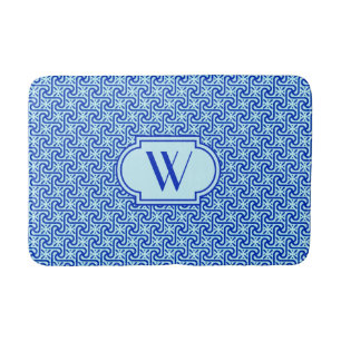 Tapis De Bain Motif en tuiles égyptiennes, cobalt et bleu ciel
