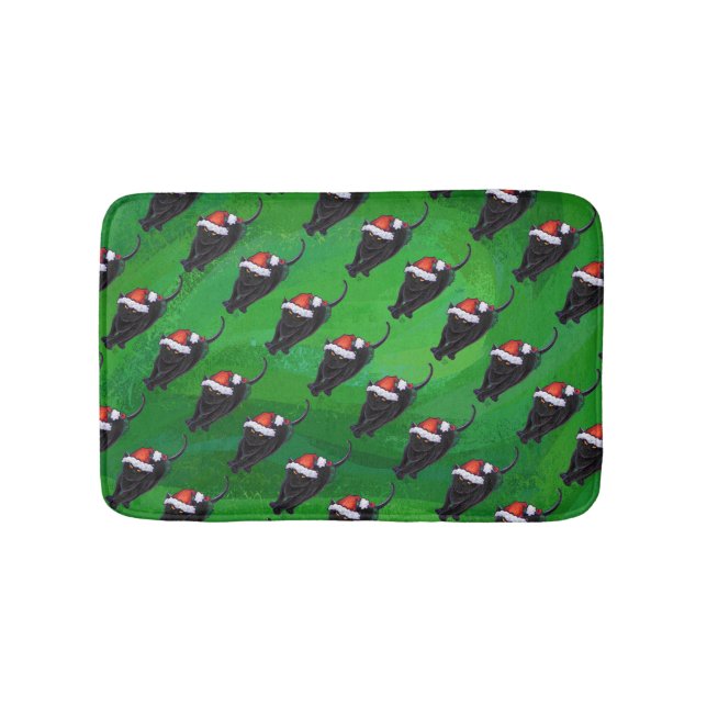Tapis De Bain Motif Festif de chat noir sur vert (Devant)