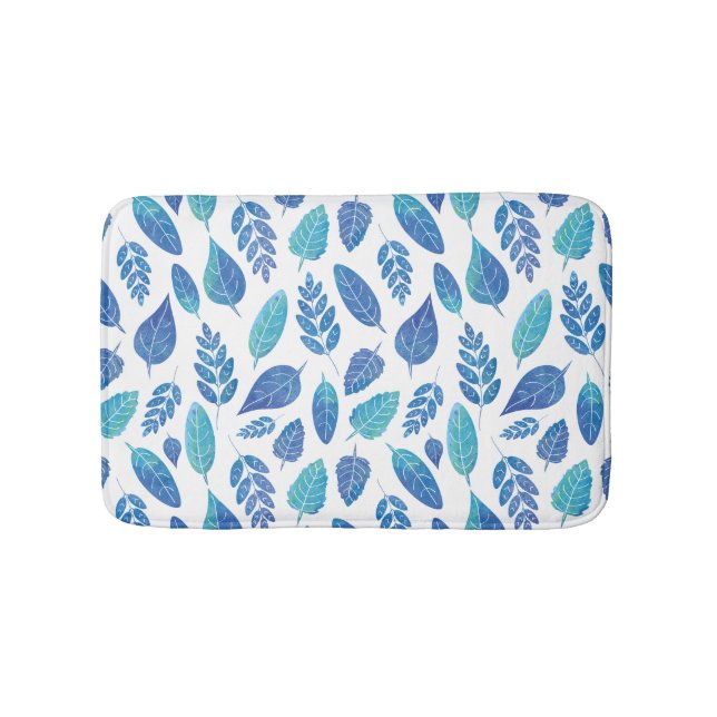 Tapis De Bain Motif Feuille bleu aquarelle (Devant)