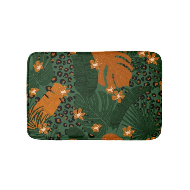 Tapis De Bain Motif Feuille exotique léopard tropique (Devant)