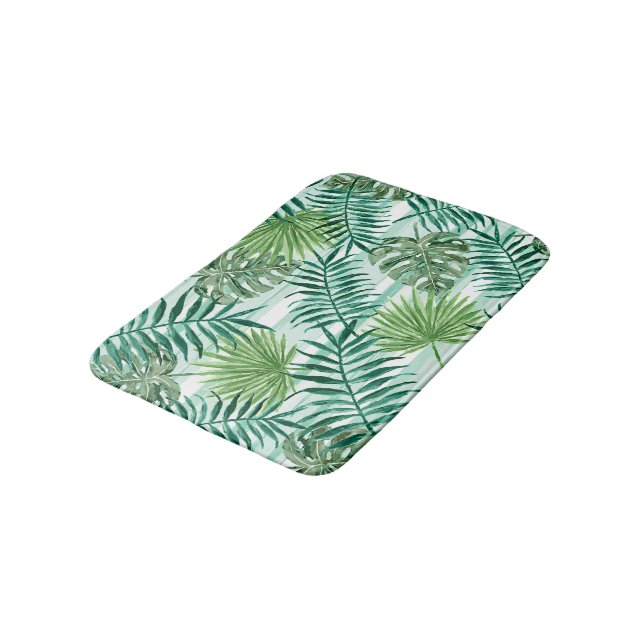 Tapis De Bain Motif Feuille Retro Tropical Green Palm (Angle)