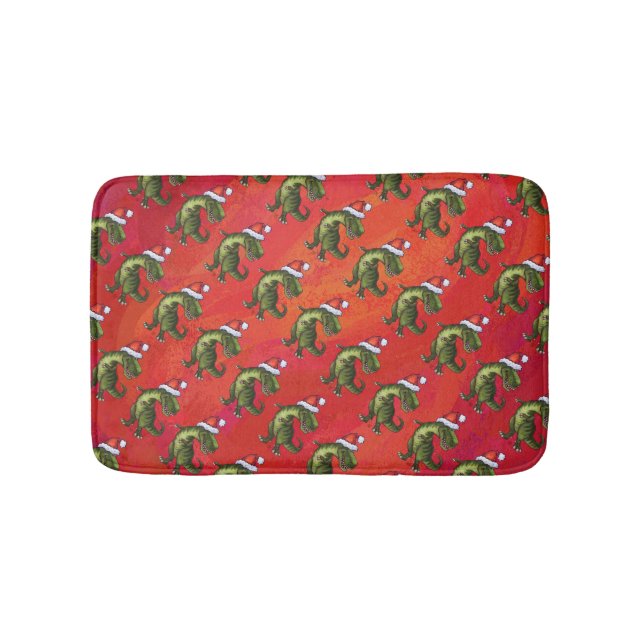Tapis De Bain Motif Fextive TRex Dino sur rouge (Devant)