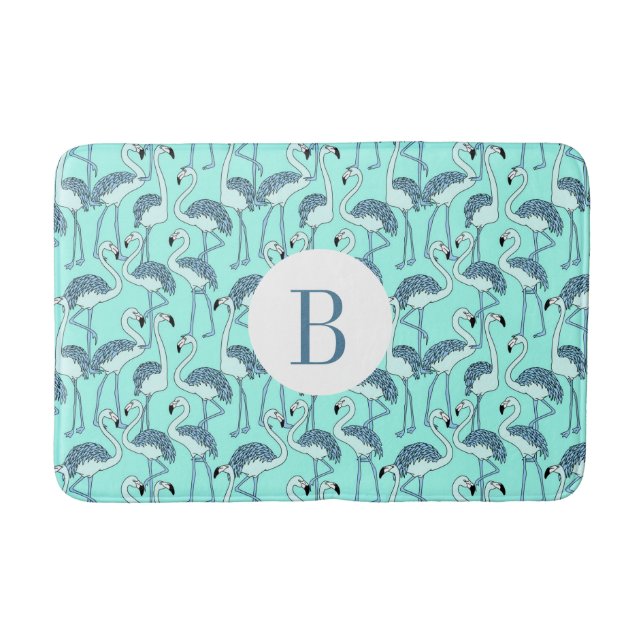 Tapis De Bain Motif Flamant Tropical Monogramme Moderne (Devant)