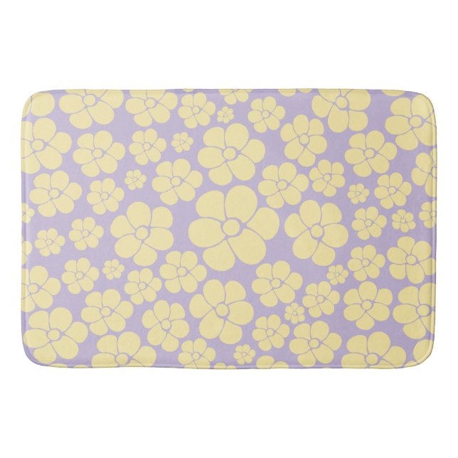 Tapis De Bain Motif Fleur - Pastel Jaune et Violet (Devant)