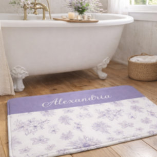 Tapis De Bain Motif Fleur Violet Nom Personnalisé 