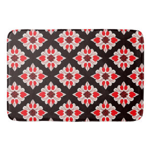 Tapis De Bain Motif floral abstrait rouge et blanc