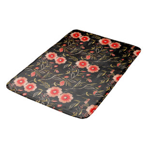 Tapis De Bain Motif floral Arrière - plan foncé rose rouge vert