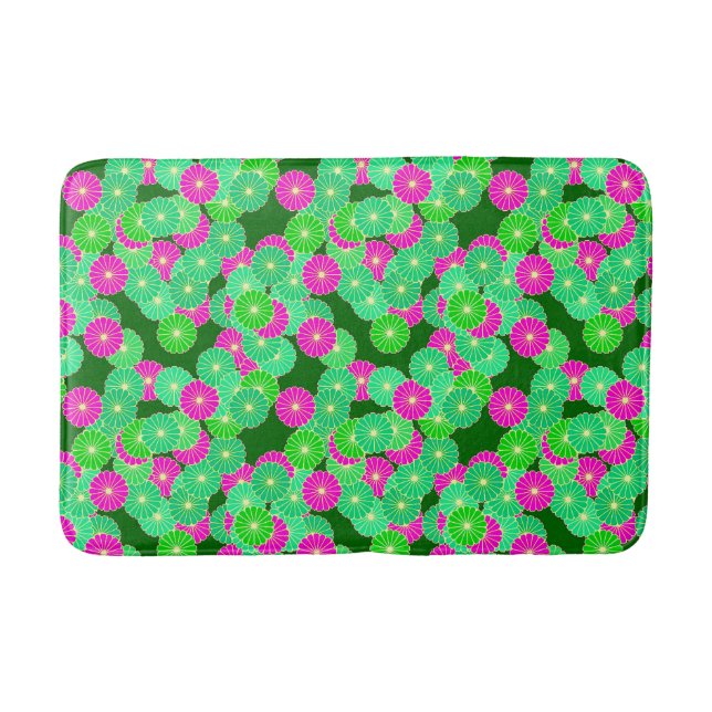 Tapis De Bain Motif floral Art Déco - nuances de vert, fuchsia (Devant)