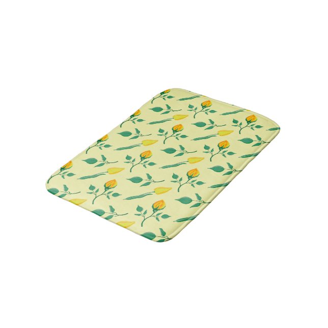 Tapis De Bain Motif floral avec rose jaune et fleurs de tulipe (Angle)