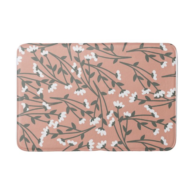 Tapis De Bain Motif floral blanc rose et vert  (Devant)