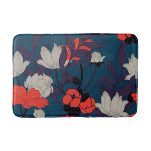 Tapis De Bain Motif floral bleu et rouge élégant
