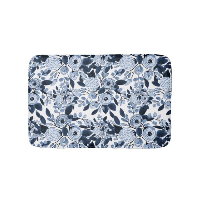 Tapis De Bain Motif floral bleu marine Pastel (Devant)