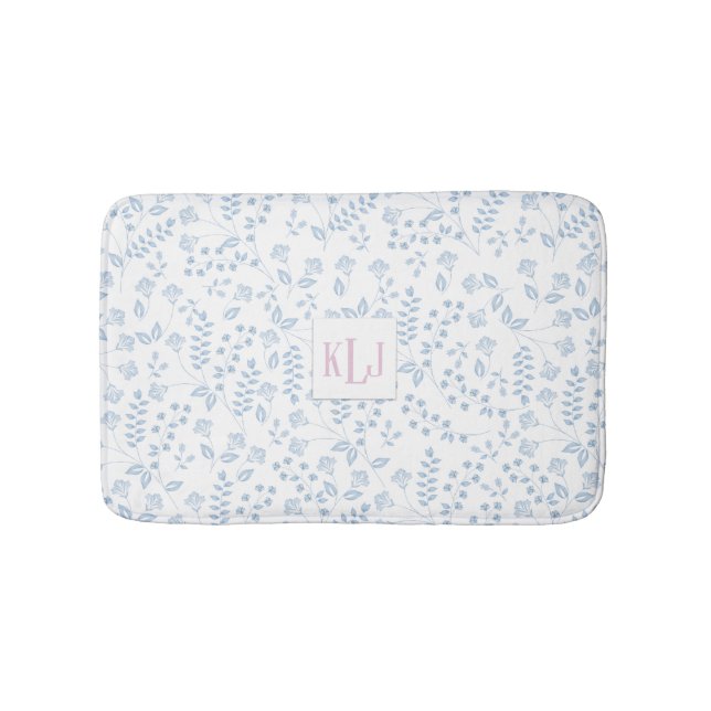 Tapis De Bain Motif Floral Bleu Petite couche personnalisée (Devant)