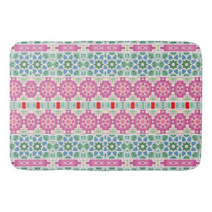 Tapis De Bain Motif floral bohème Mosaïque aquarelle