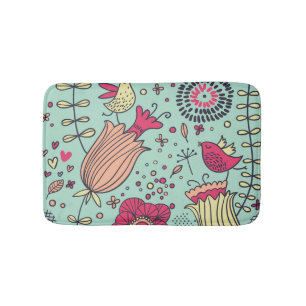 Tapis De Bain Motif floral de bande dessinée avec des oiseaux