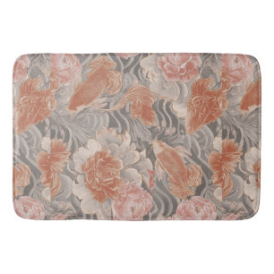 Tapis De Bain Motif floral de chinoiserie Coral Koi