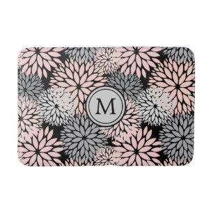 Tapis De Bain Motif floral de dahlia gris rose