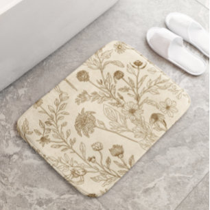 Tapis De Bain Motif floral de dessin au trait botanique sépia an