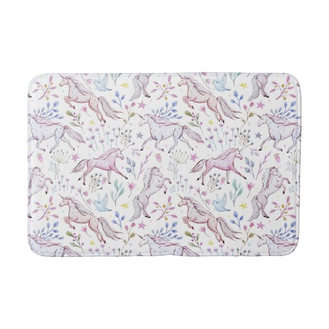 Tapis De Bain Motif floral de licorne d'aquarelle (Devant)