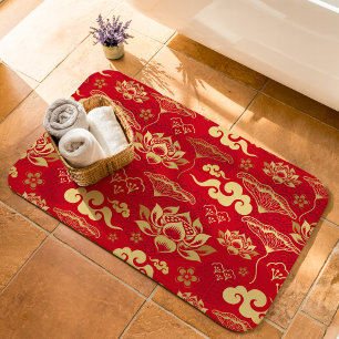 Tapis De Bain Motif floral de lotus chinois asiatique oriental j