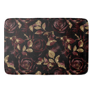 Tapis De Bain Motif floral de rose rouge et or élégant