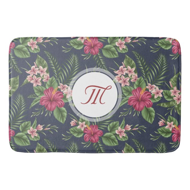 Tapis De Bain Motif floral Hibiscus Monogramme Mat de bain (Devant)