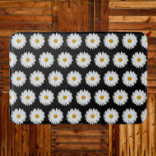 Tapis De Bain Motif floral marguerrier blanc sur noir