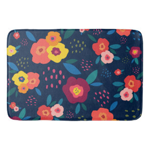 Tapis De Bain Motif floral moderne Corail bleu Jaune Botanique