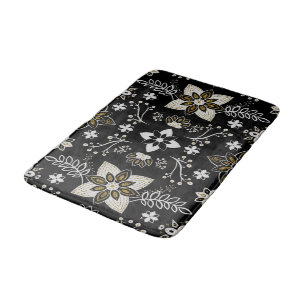Tapis De Bain Motif floral noir et blanc orné