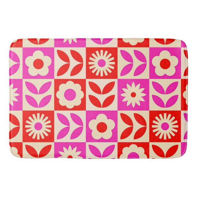 Tapis De Bain Motif floral rétro vibrant (Devant)