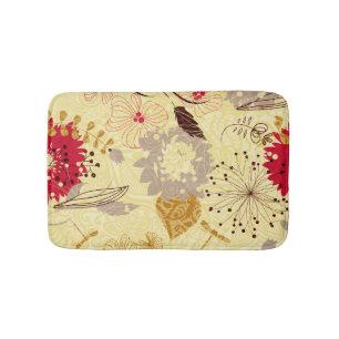 Tapis De Bain Motif Floral Rustique Rétro Beige Et Rouge