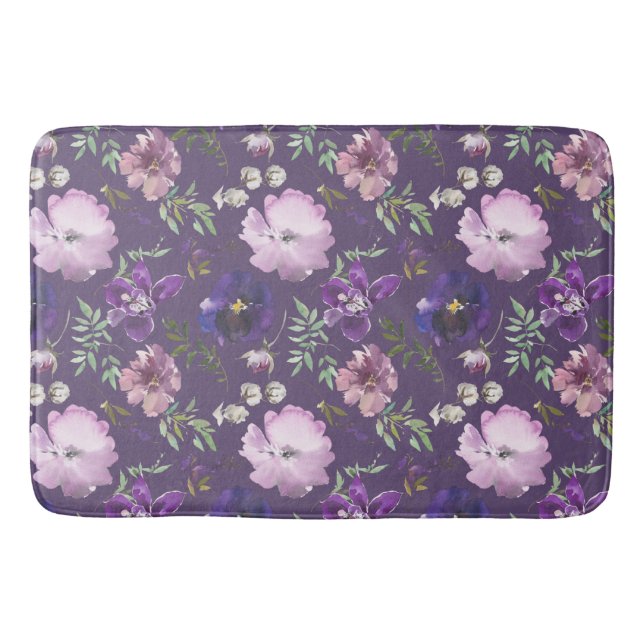Tapis De Bain Motif floral violet élégant (Devant)
