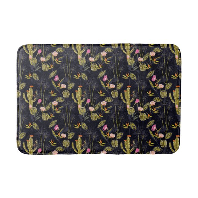 Tapis De Bain Motif foncé de cactus de nuit d'été (Devant)
