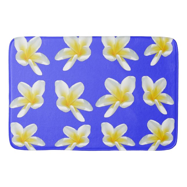 Tapis De Bain Motif Frangipani Bleu Et Jaune, (Devant)