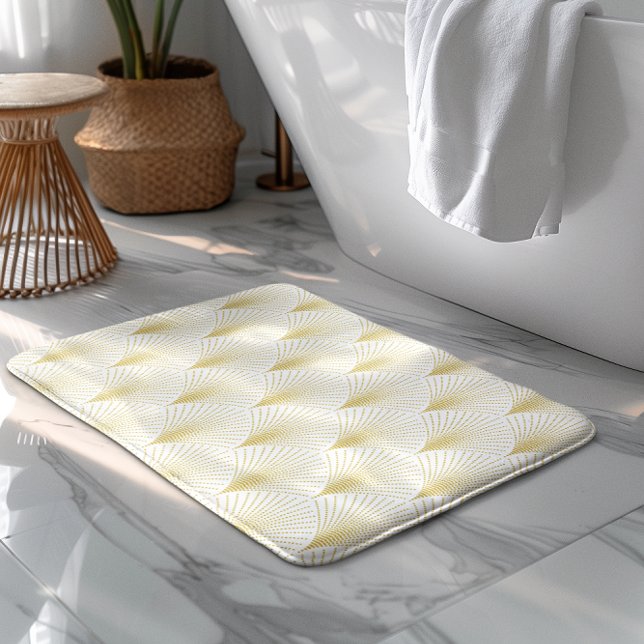 Tapis De Bain Motif Géométrique Art Déco En Or & Blanc (Créateur téléchargé)