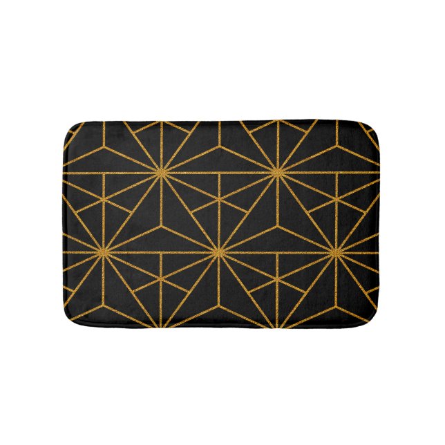 Tapis De Bain Motif géométrique art déco noir et or (Devant)