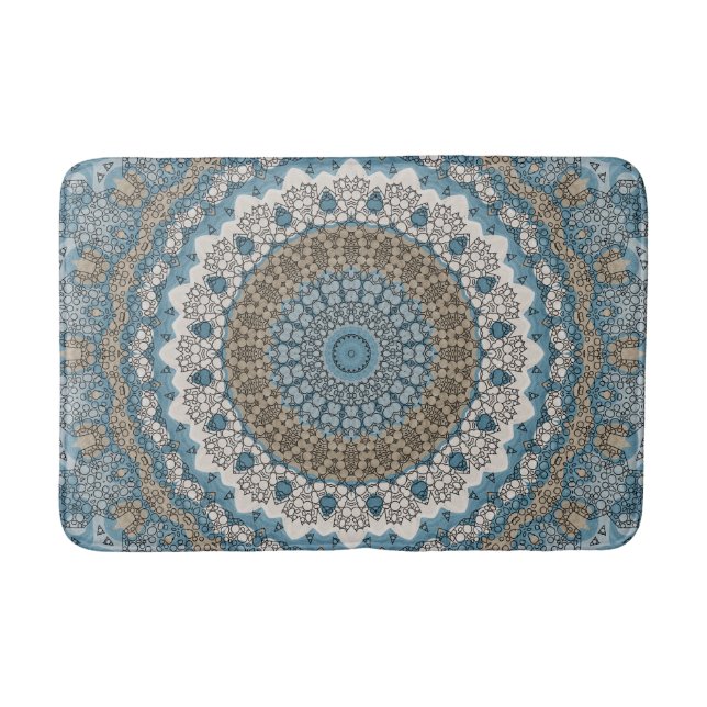 Tapis De Bain Motif géométrique complexe bleu et Tan Mandala (Devant)