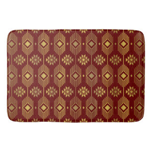 Tapis De Bain Motif géométrique de l'ikat ethnique rouge et or